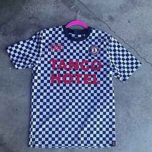 MENS Tango Hotel, Black and White Checkered Football Jersey Shirt, Medium
